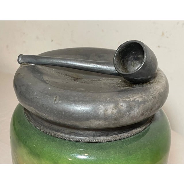 Antique Austrian Painted Carlsbad Porcelain Silverplate Tobacco Pipe Jar Humidor For Sale - Image 10 of 14