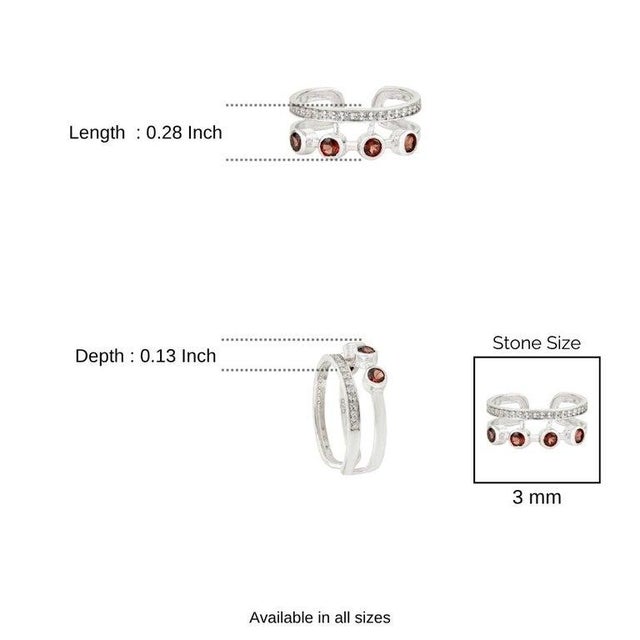 Natural Garnet Open Cuff Ring With Zircon Accents Size 7 For Sale - Image 10 of 12
