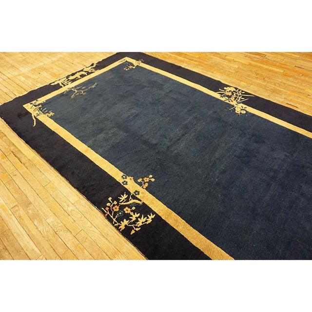 1920s Navy Blue Solid Birds Deco Antique Chinese Peking Hallway Runner Rug For Sale In New York - Image 6 of 10