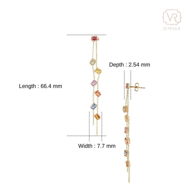 Rainbow Cascade Multicolor Gemstone Drop Earrings by VRJewels in 14k Solid Gold- A Pair For Sale - Image 11 of 16
