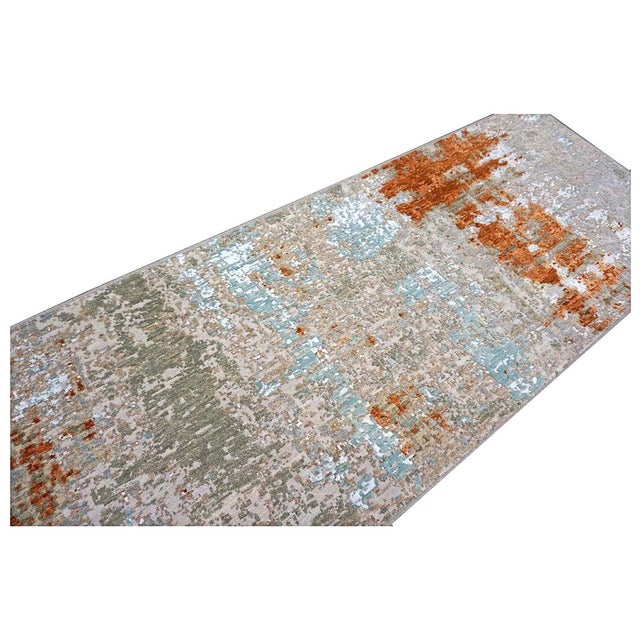 Gray 21st Century Indian Modern Wool & Silk 3x9 Grey, Rust, & Slate Runner Rug #1144152 For Sale - Image 8 of 11