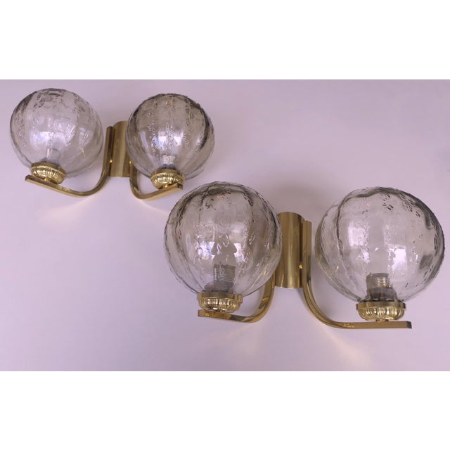 Brass & Glass Double Wall Lights, 1970s, Set of 2 For Sale - Image 9 of 13