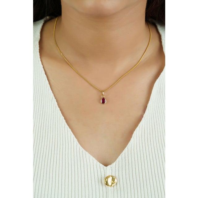 Pear-Cut Ruby Solitaire Pendant in 14k Yellow Gold by VRJewels For Sale - Image 10 of 15