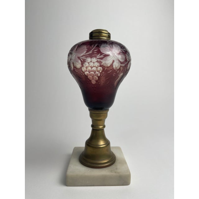 19th Century Antique Bohemian Oil Lamp Cut Cranberry For Sale - Image 4 of 6