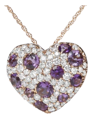 18K Rose Gold 3/4 Cttw Diamond and Purple Amethyst Cluster Heart Shape 18" Pendant Necklace (G-H Col
