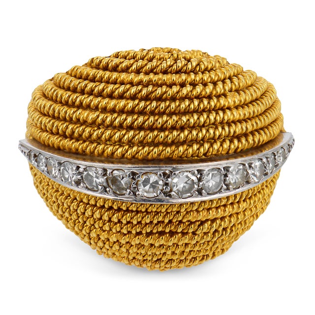 Contemporary Vintage Diamond 18k Yellow Gold Dome Ring, Size 6 For Sale - Image 3 of 7