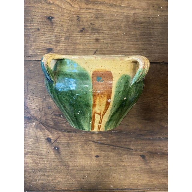Ceramic Antique French Green and Yellow Glazed Terracotta Planter, 1890s For Sale - Image 7 of 7
