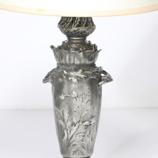 Art Nouveau Rosso Levanto Marble Base & Pewter Table Lamp Signed E. Lelièvre For Sale - Image 12 of 16