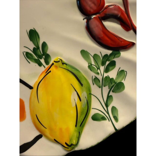 Late 20th Century Hand-Painted Raised Lobster & Lemon Ceramic Platter For Sale - Image 4 of 8