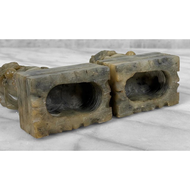 Antique Traditional Chinese Soapstone Foo Dog Bookend Sculptures - A Pair For Sale - Image 10 of 10