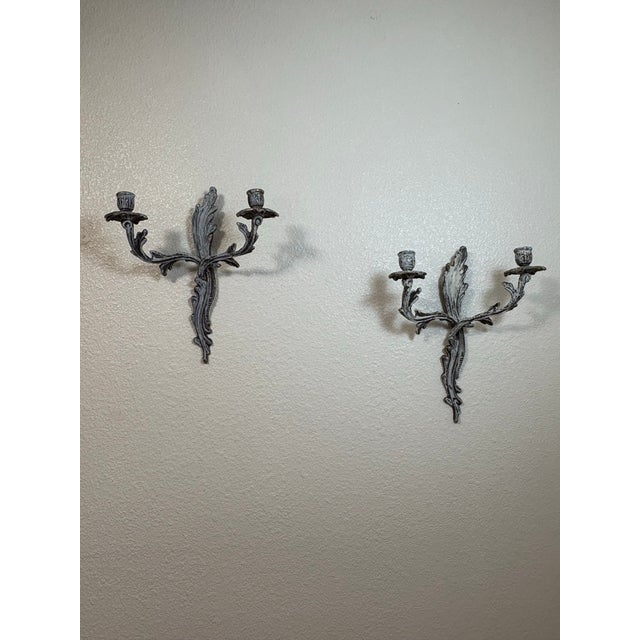 Hollywood Regency Hollywood Regency Vintage Pair of Louis XVI Style Candlestick Sconces For Sale - Image 3 of 5