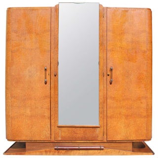 1940s Vintage French Art Deco Burl Amboyna Armoire For Sale