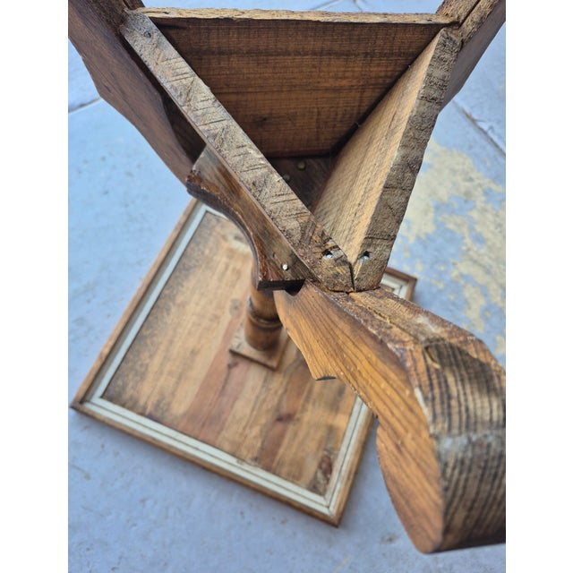 Vintage Folk Art Hand-Carved Pine Pedestal Side Table With Thistle Design For Sale - Image 4 of 8