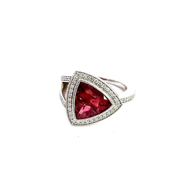 Natural Tourmaline Diamond Ring 7 14k W Gold 4.38 TCW Certified For Sale - Image 13 of 15