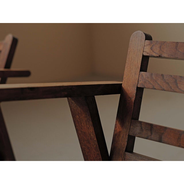 French Modernist Reconstruction Oak Armchairs, 1940s, Set of 2 For Sale - Image 4 of 16