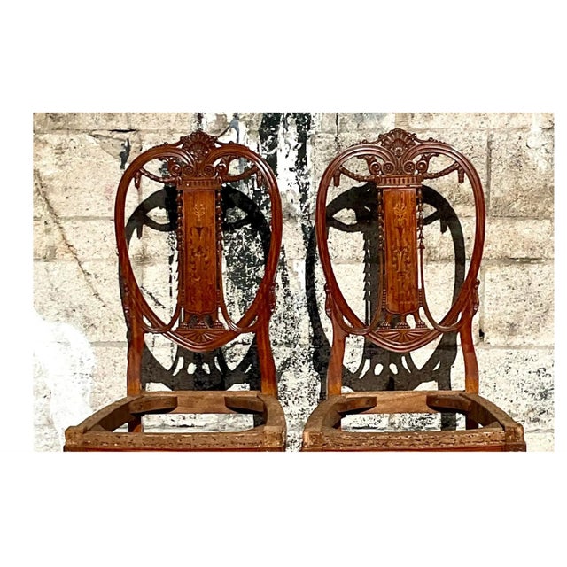 Vintage Regency Marquetry Balloon Back Chairs - a Pair For Sale - Image 9 of 12