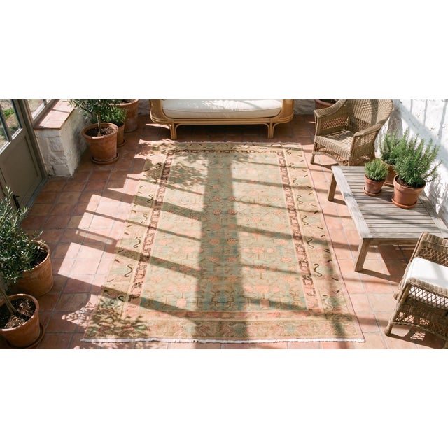 Textile 1930s Taupe Pomegranate Antique Chinese Khotan Rug 5'6" X 10'6" Handknotted Wool Carpet For Sale - Image 7 of 8