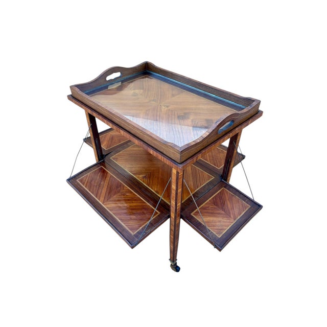 Art Deco Folding Bar Cart with Walnut Marquetry, France, 1930s For Sale - Image 11 of 11