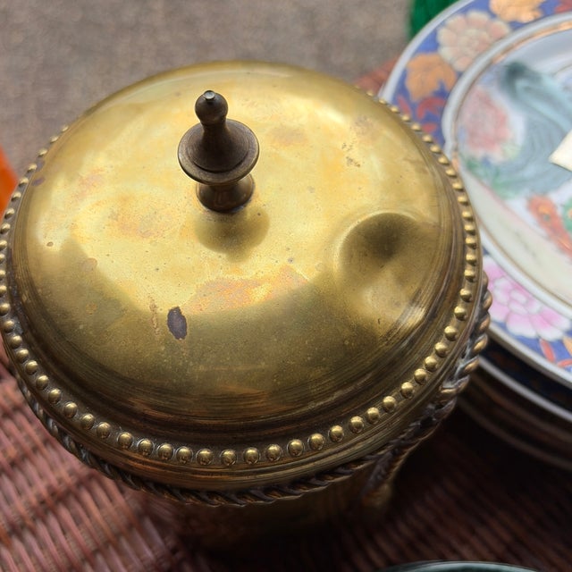 Mid 20th Century Mid 20th Century Brass Tassel and Rope Wrapped Canisters - a Pair For Sale - Image 5 of 6