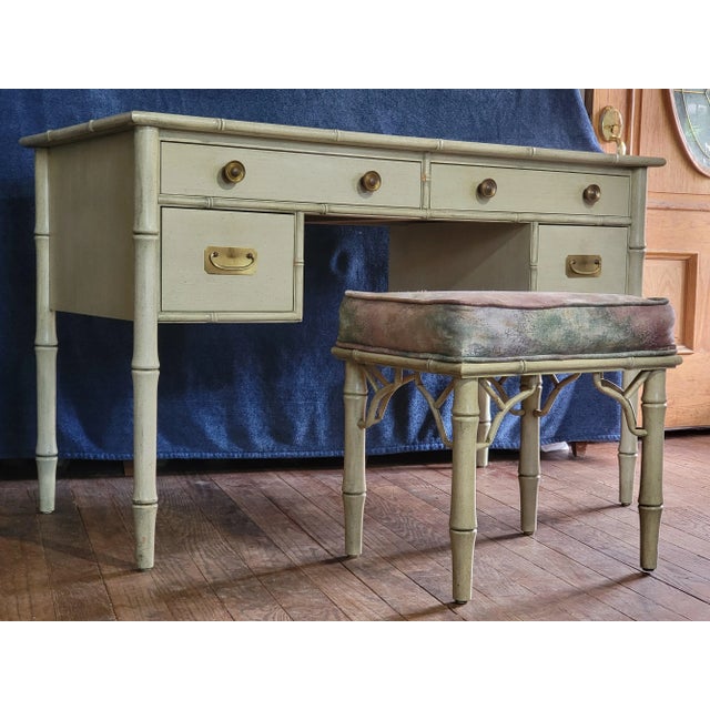 Good to very good condition Ficks Reed faux bamboo desk and matching stool. It is very clean overall with just a few spots...