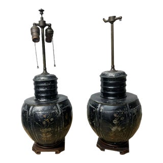 Antique Chinese Tea Canister Tole Lamps - a Pair For Sale