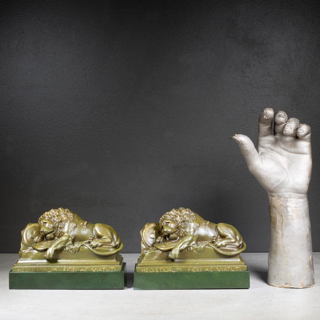 Bronze Antique Swiss Guard Bronze Lion Bookends Bookends c.1920 For Sale - Image 8 of 8
