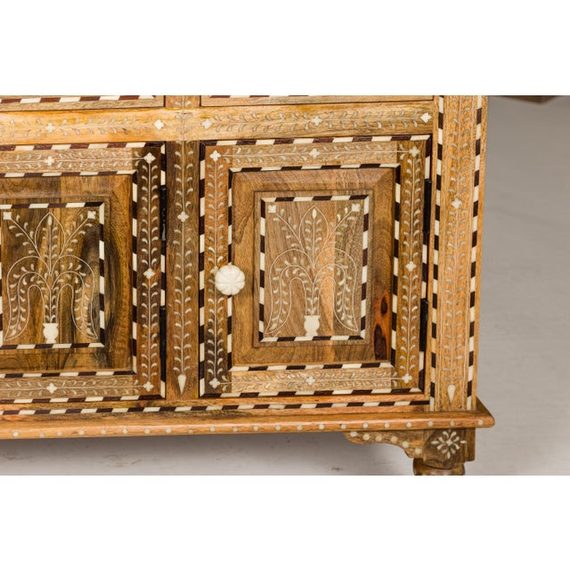 Anglo-Indian Style Mango Wood Buffet with Geometric Bone Inlay For Sale - Image 10 of 12