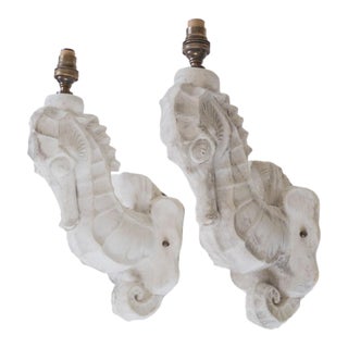 1950s Pair of Large Plaster Seahorse Wall Sconces For Sale