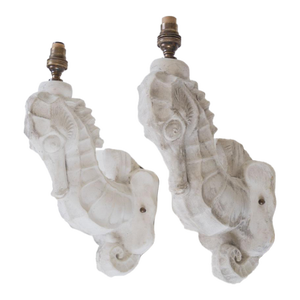 1950s Pair of Large Plaster Seahorse Wall Sconces