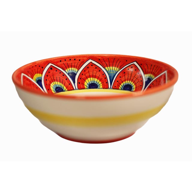 Italian Intreccio Red Deep Pasta & Soup Bowl | Hand-Painted Italian Pasta Bowl From Deruta For Sale - Image 3 of 5