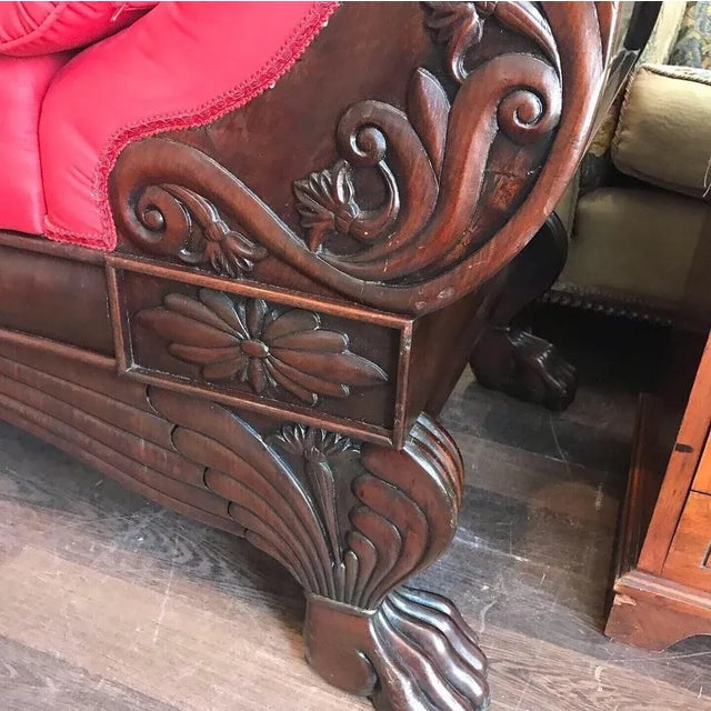 Brown Antique Mahogany 3-Seater Sofa with Curved Ends and Lions Paw Feet For Sale - Image 8 of 13
