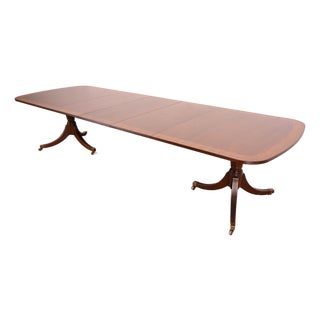 Baker Furniture Georgian Banded Mahogany Double Pedestal Extension Dining Table | Newly Refinished For Sale