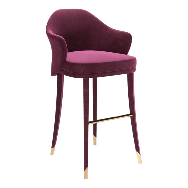 Bhutan Bordeaux Velvet Bar Stool by Javier Gomez For Sale