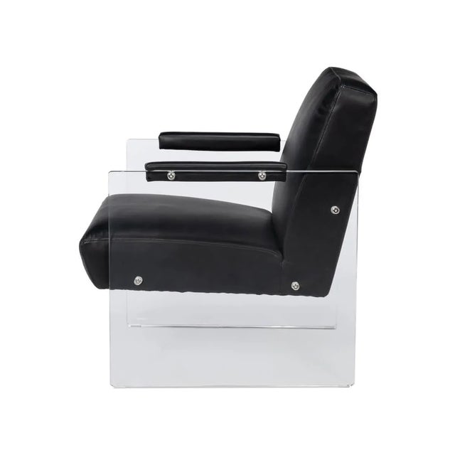 Mid-Century Modern Modern Black Leather and Lucite Armchair For Sale - Image 3 of 9