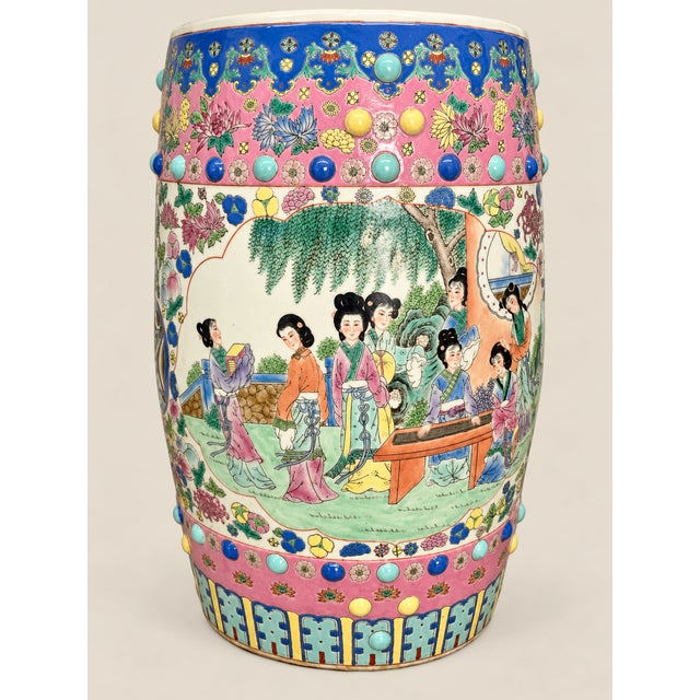 Chinoiserie Qing to Republic Period Famille Rose Porcelain Garden Stool- 1880's For Sale - Image 3 of 10