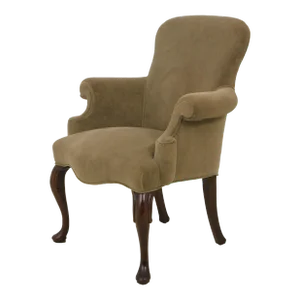 Velvet Upholstered Queen Anne Mahogany Chair