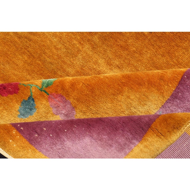 Antique Art Deco Rug in Marigold Field With Plum and Floral Accents For Sale - Image 14 of 15