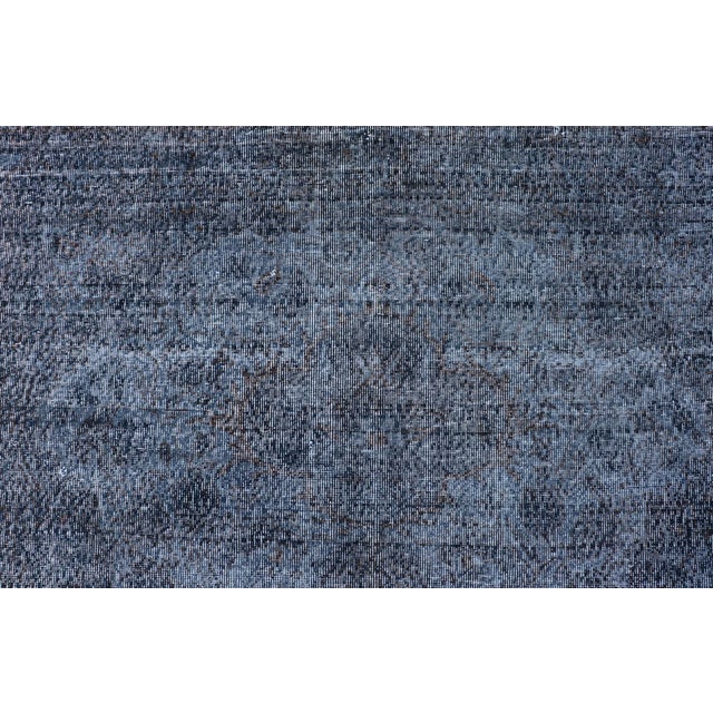 Vintage Hand Knotted Turkish Overdyed Oushak Rug in Dark Blue and Charcoal For Sale - Image 10 of 12