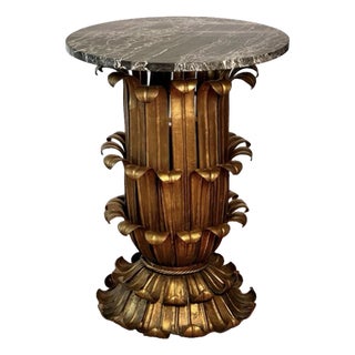 Italian Gilt Metal Hollywood Regency Side, Drinks Table With Marble Top, 1960s For Sale