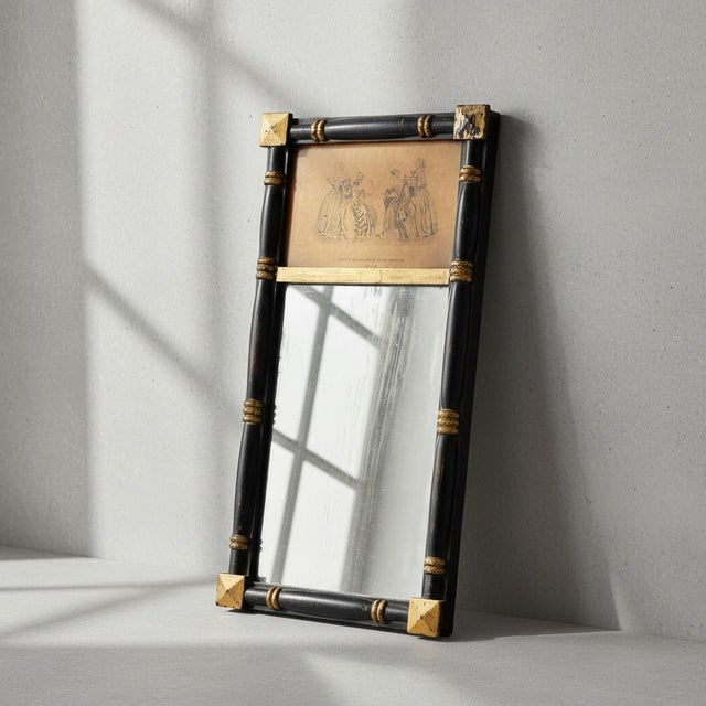Black Antique Victorian Mirror Godey Fashion Print 1847-Black Gold Frame-Wall-Eastlake For Sale - Image 8 of 11