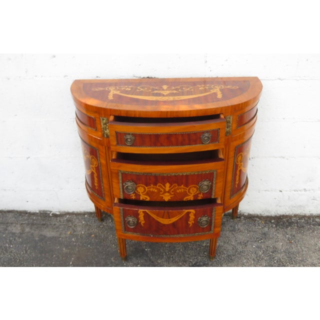French Bombay Demilune Inlay Commode Small Dresser Large Nightstand 6063 For Sale - Image 12 of 16