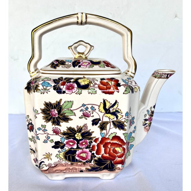 White Vintage 1930s English Ironstone Mason's Mandarin Teapot For Sale - Image 8 of 10