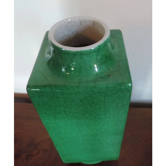 Green 19th Century Chinese Monochrome Green Crackle Glaze Cong Shaped Vase For Sale - Image 8 of 11