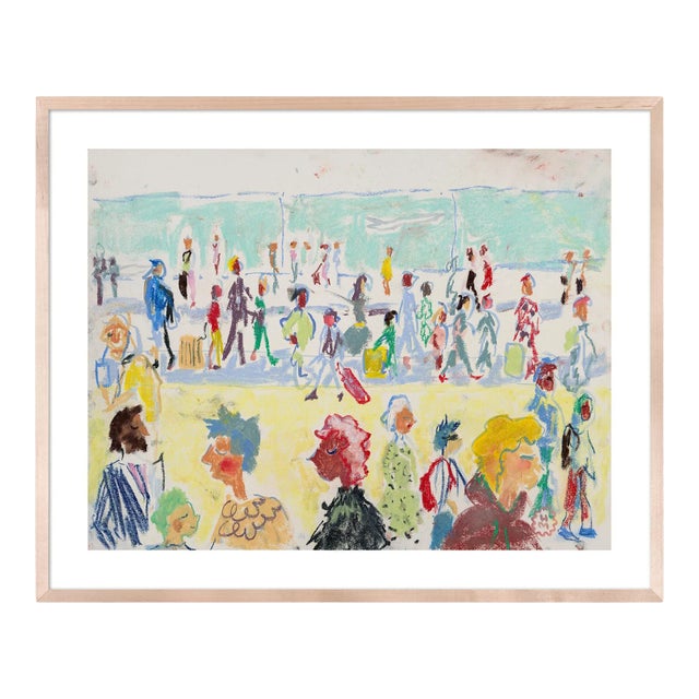 At the Airport by Happy Menocal in Natural Maple Frame, Small Art Print For Sale