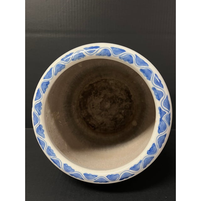Blue Late 20th Century Japanese Art Porcelain Blue and White Jardinier With Mountain Scenery Design For Sale - Image 8 of 12