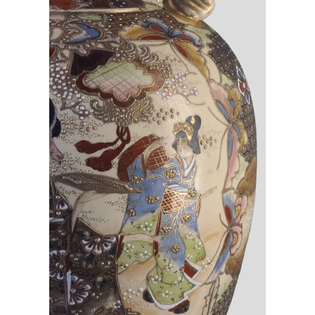 Gold Antique Satsuma Figural Floral Palatial Size Floor Vase, Signed For Sale - Image 8 of 11