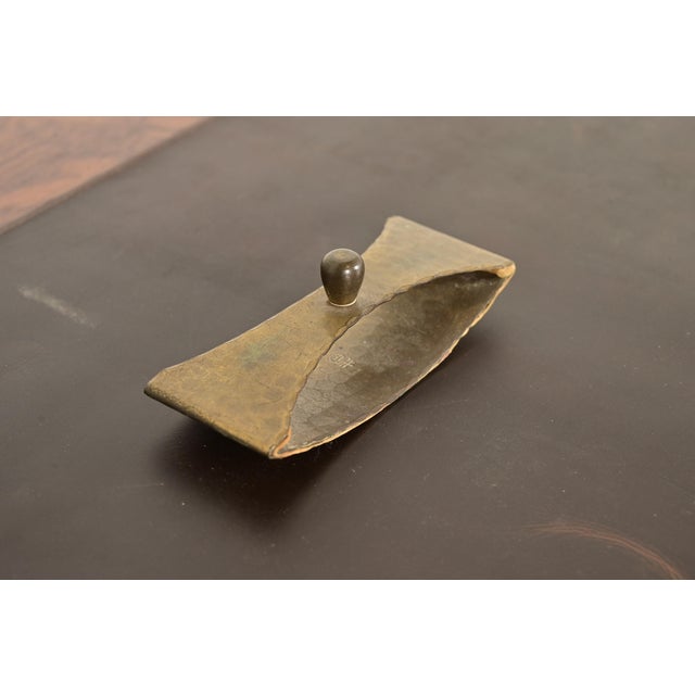 Roycroft Arts & Crafts Brass Finished Hammered Copper Rocker Blotter For Sale - Image 11 of 11