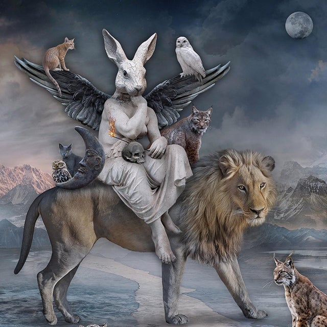 Surrealism Queen of the Wild Hearts by Marcin Owczarek | Photography of a surreal scene with animals and a figure For Sale - Image 3 of 5