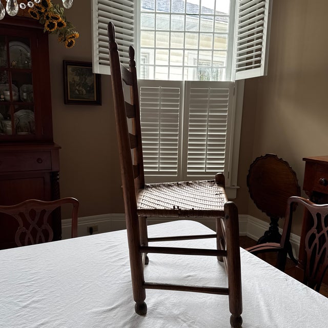 Farmhouse Antique Ladderback Chair With Low / Woven Seat For Sale - Image 3 of 12