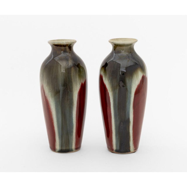 Late 20th Century Studio Art Pottery Bottle Vases, Pair For Sale - Image 5 of 8